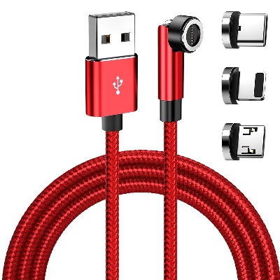 USB Charging Data Cable 540° Rotation - 3.3ft Red with 3 magnetic tips